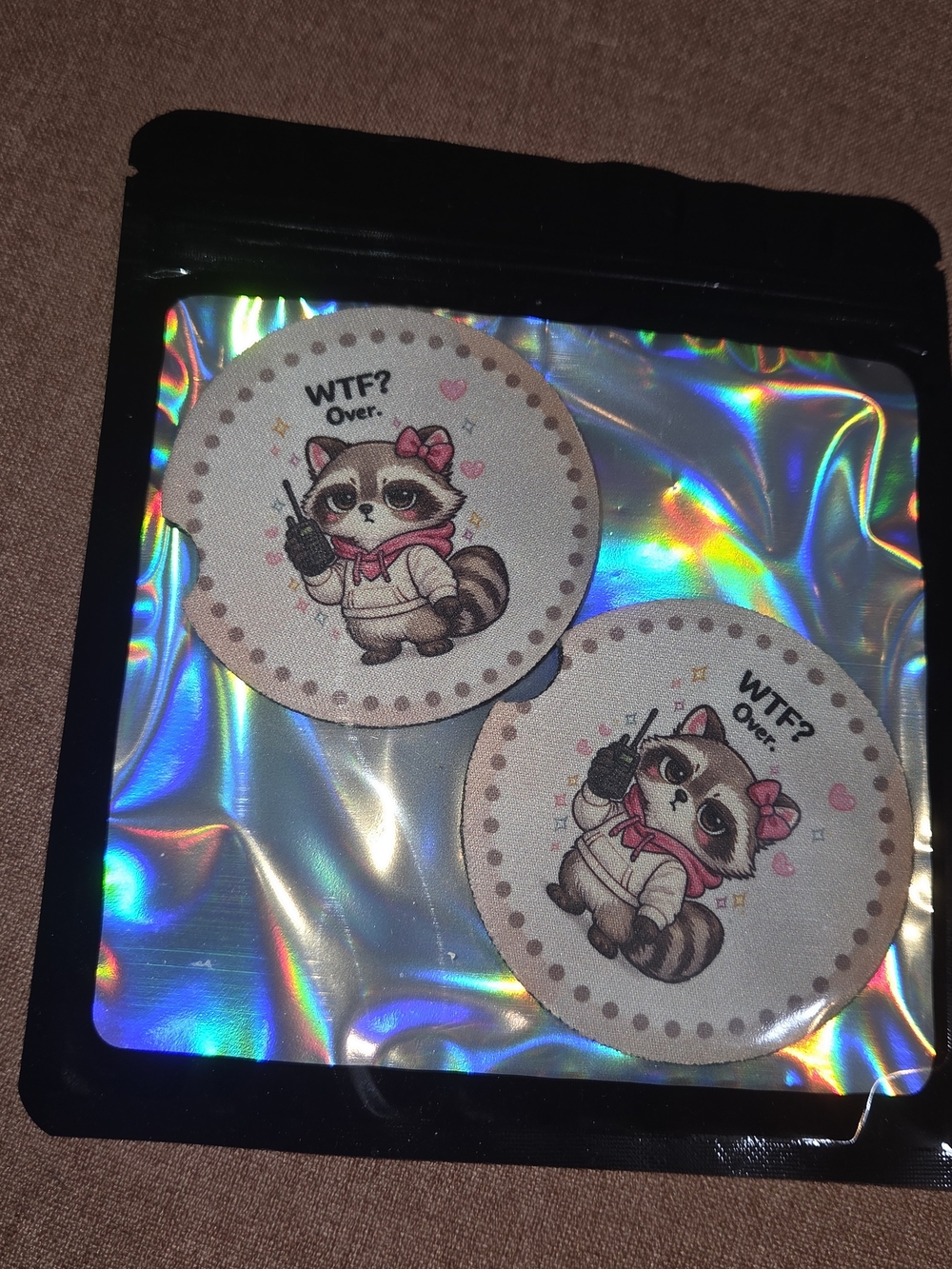 Cute Raccoon Car Coasters- Pink Accents